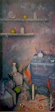 The Blue Table May 1993 24 x 48 ins Oil on paper on board