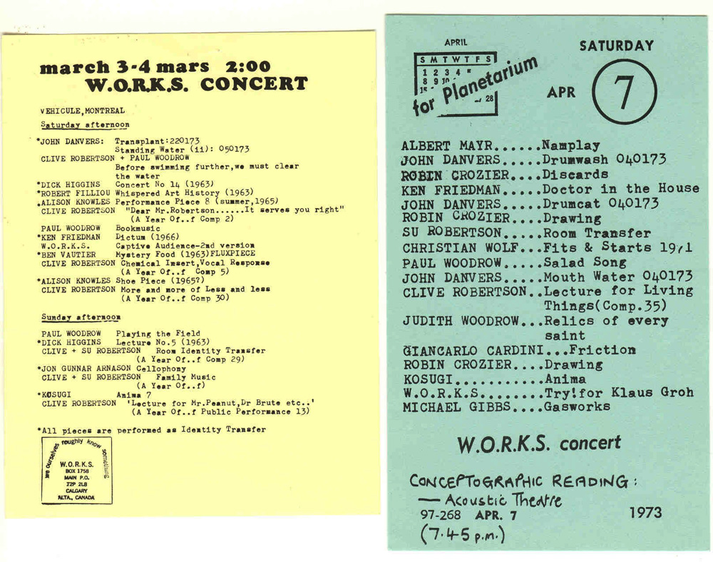 WORKS programme, Montreal & Calgary Canada, March-April 1973
