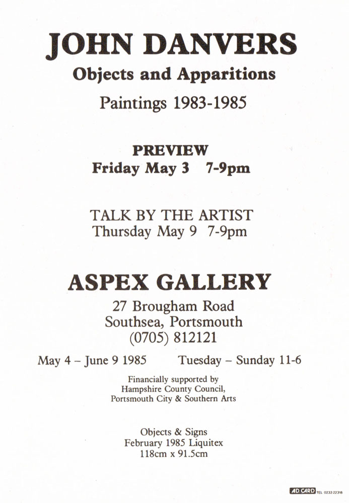Objects & Apparitions Exhibition invitation card May-June 1985