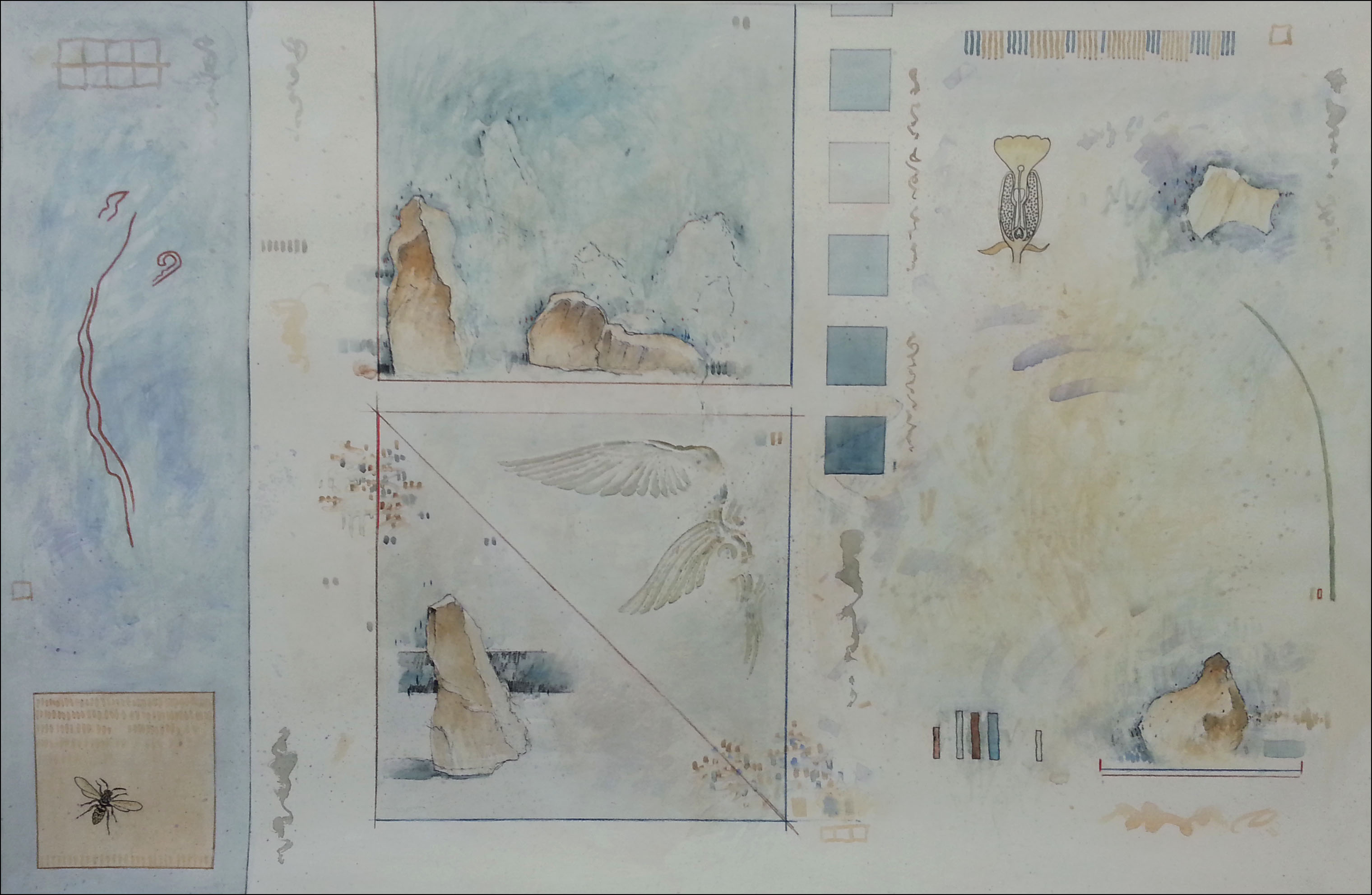 Stones, wings & signs July-Nov 2015 33x21 watercolour & graphite